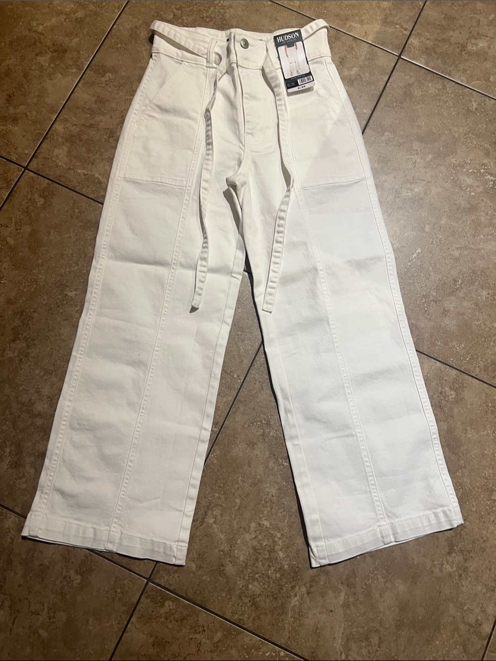 Hudson Jeans White Wide-Leg Drawstring Chinos